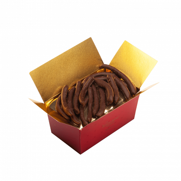 Ballotin Orangettes, Produit Orange confite avec glaçage chocolat, Assortiment de Chocolats, Noir, Lait, Fêtes, Noël, Valentino, FLOCON Chocolatier Boutique